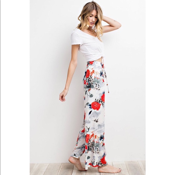 Last☝️Boho Tropical Print Wide Leg Pants Ash - Picture 2 of 5